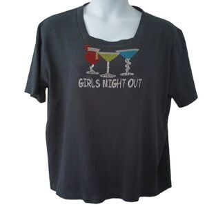 Black Tee Embellished Sparkly "Girls Night Out " Size 2x